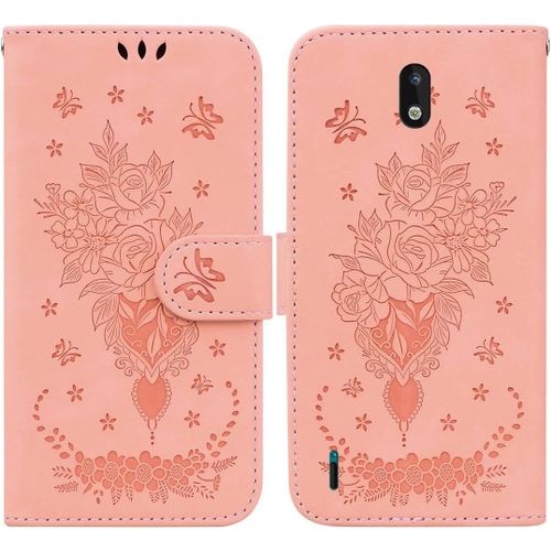 Cas De Pour Nokia 1.3 5 71 Pouces Pu Cuir Housse Flip Coque Roseraie Motif Avec Built Stand Magnétique Fermeture Portefeuille Étui De Protection Rose