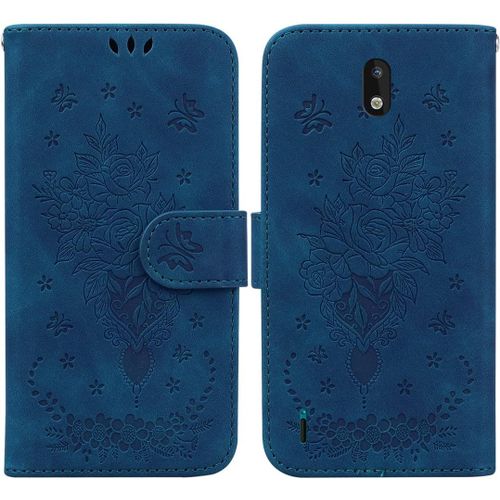 Cas De Pour Nokia 1.3 5 71 Pouces Pu Cuir Housse Flip Coque Roseraie Motif Avec Built Stand Magnétique Fermeture Portefeuille Étui De Protection Bleu