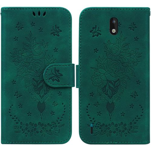Cas De Pour Nokia 1.3 5 71 Pouces Pu Cuir Housse Flip Coque Roseraie Motif Avec Built Stand Magnétique Fermeture Portefeuille Étui De Protection Vert