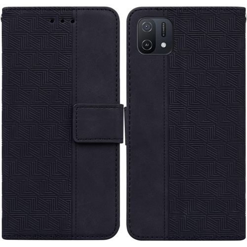 Cas De Pour Oppo A16k 6,52 Pouces Pu Cuir Housse Flip Coque Géométrie Motif Avec Built Stand Magnétique Fermeture Portefeuille Étui De Protection Noir