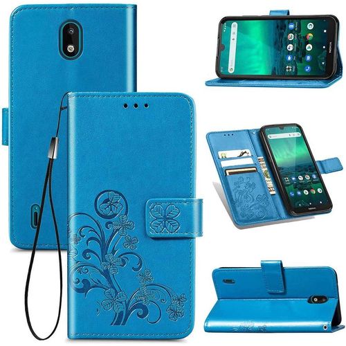 Cas De Pour Nokia 1.3 5,71 Pouces Pu Housse Étui À Rabat Imprimé En Fleur Motif Avec Built Stand Magnétique Fermeture Portefeuille Protection Cas, Bleu