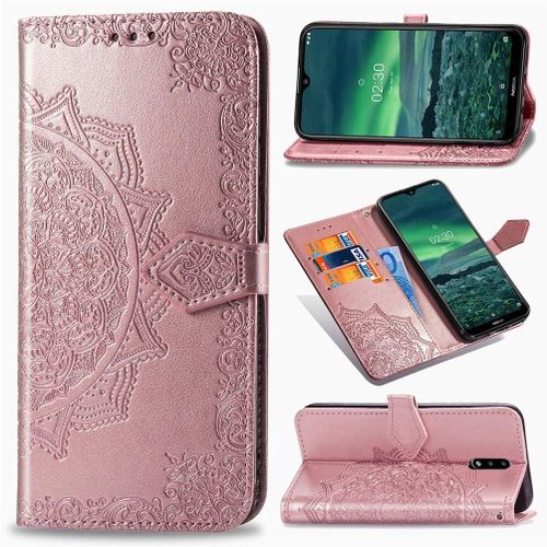 Cas De Pour Nokia 2.3 6 2 Pouces Pu Cuir Housse Flip Coque Gaufrage Mandala Motif Avec Built Stand Et Fermeture Magnétique Portefeuille Étui De Protection Or Rose