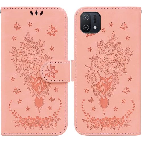 Cas De Pour Oppo A16k 6,52 Pouces Pu Cuir Housse Flip Coque Roseraie Motif Avec Built Stand Magnétique Fermeture Portefeuille Étui De Protection Rose