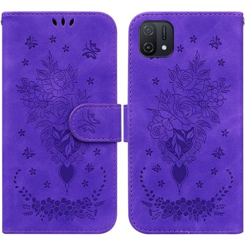 Cas De Pour Oppo A16k 6,52 Pouces Pu Cuir Housse Flip Coque Roseraie Motif Avec Built Stand Magnétique Fermeture Portefeuille Étui De Protection Violet