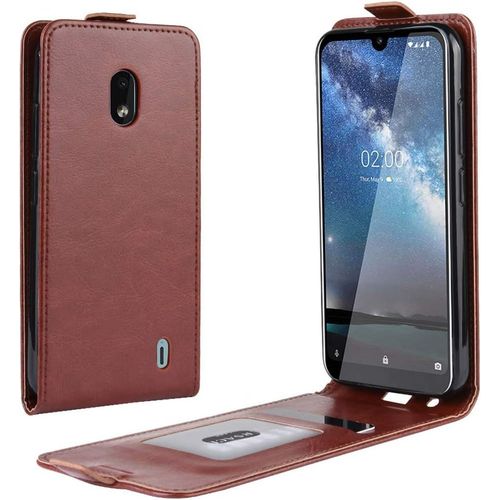 Cas De Pour Nokia 2.2 5 71 Pouces Verticale Pu Cuir Housse Up And Down Open Étui Avec Magnétique Fermeture Carte Slot Portefeuille Shell De Protection Marron