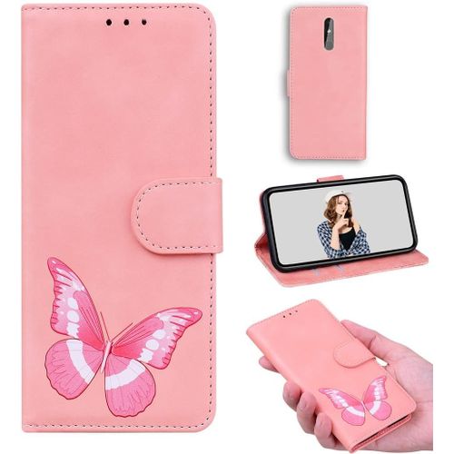Cas De Pour Nokia 3.2 6 26 Pouces Pu Cuir Housse Flip Coque 3d Papillon Motif Avec Built Stand Magnétique Fermeture Portefeuille Étui De Protection Rose