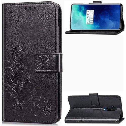 Cas De Pour Oneplus 7t Pro 6 67 Pouces Pu Housse Étui À Rabat Imprimé En Fleur Motif Avec Built Stand Magnétique Fermeture Carte Slot Portefeuille Protection Cas Noir