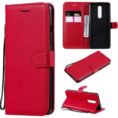 Cas De Pour Oneplus 8 6 55 Pouces Pu Cuir Housse Flip Coque Avec Built Stand Et Magnétique Fermeture Carte Slot Portefeuille Shell De Protection Rouge