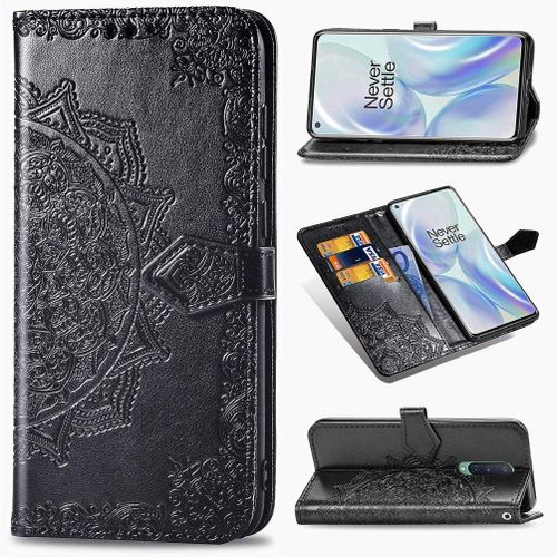 Cas De Pour Oneplus 8 6 55 Pouces Pu Cuir Housse Flip Coque Gaufrage Mandala Motif Avec Built Stand Et Fermeture Magnétique Portefeuille Étui De Protection Noir