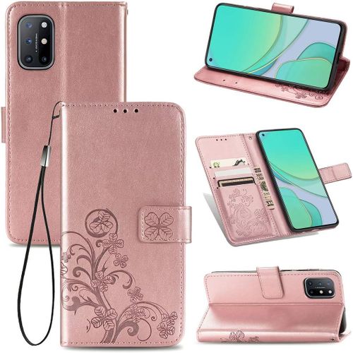 Cas De Pour Oneplus 8t 6 55 Pouces Pu Housse Étui À Rabat Imprimé En Fleur Motif Avec Built Stand Magnétique Fermeture Portefeuille Protection Cas Or Rose