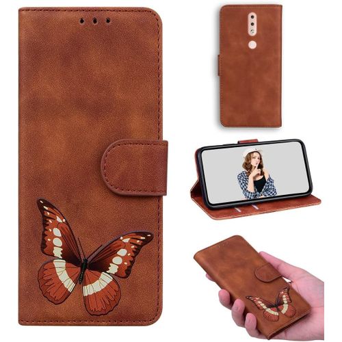 Cas De Pour Nokia 4.2 5 71 Pouces Pu Cuir Housse Flip Coque 3d Papillon Motif Avec Built Stand Magnétique Fermeture Portefeuille Étui De Protection Marron