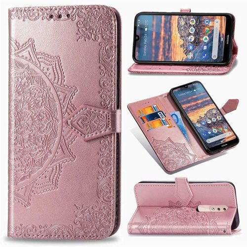 Cas De Pour Nokia 4.2 5 71 Pouces Pu Cuir Housse Flip Coque Gaufrage Mandala Motif Avec Built Stand Et Fermeture Magnétique Portefeuille Étui De Protection Or Rose