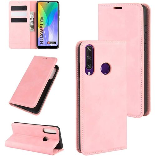 Cas De Pour Huawei Y6p 6 3 Pouces Pu Cuir Housse Flip Coque Rétro Motif Avec Built Stand Et Magnétique Auto Adsorption Portefeuille Protection Cas Rose