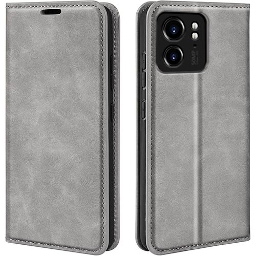 Cas De Pour Motorola Edge 40 6,55 Pouces Pu Cuir Housse Flip Coque Rétro Motif Avec Built Stand Et Magnétique Auto-Adsorption Portefeuille Protection Cas Gris