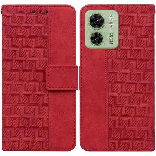 Cas De Pour Motorola Edge 40 6,55 Pouces Pu Cuir Housse Flip Coque Géométrie Motif Avec Built Stand Magnétique Fermeture Portefeuille Étui De Protection Rouge
