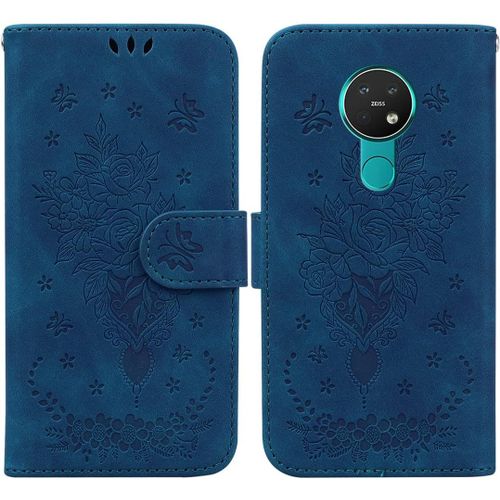 Cas De Pour Nokia 6.2/Nokia 7.2 6 3 Pouces Pu Cuir Housse Flip Coque Roseraie Motif Avec Built Stand Magnétique Fermeture Portefeuille Étui De Protection Bleu