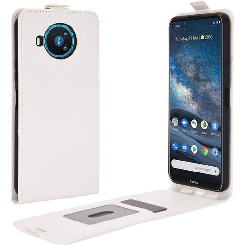Cas De Pour Nokia 8.3 6 81 Pouces Verticale Pu Cuir Housse Up And Down Open Étui Avec Magnétique Fermeture Carte Slot Portefeuille Shell De Protection Blanc