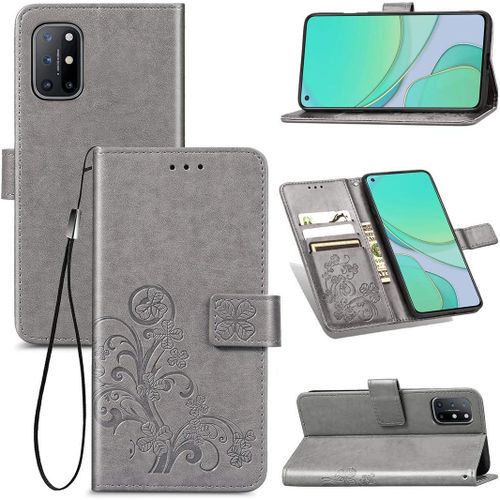 Cas De Pour Oneplus 8t 6 55 Pouces Pu Housse Étui À Rabat Imprimé En Fleur Motif Avec Built Stand Magnétique Fermeture Portefeuille Protection Cas Gris