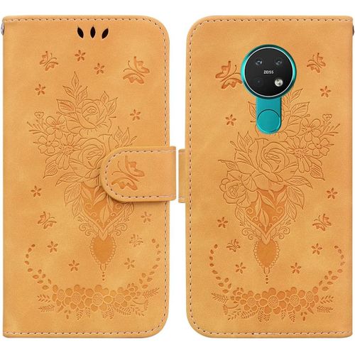 Cas De Pour Nokia 6.2/Nokia 7.2 6 3 Pouces Pu Cuir Housse Flip Coque Roseraie Motif Avec Built Stand Magnétique Fermeture Portefeuille Étui De Protection Marron