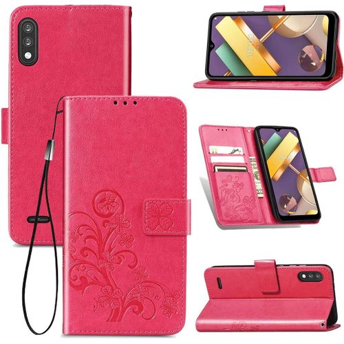 Cas De Pour Lg K22 Lm K200 6 2 Pouces Pu Housse Étui À Rabat Imprimé En Fleur Motif Avec Built Stand Magnétique Fermeture Portefeuille Protection Cas Rose