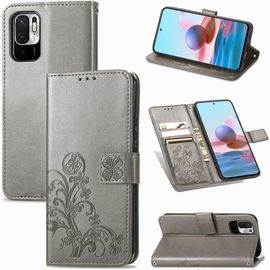 Cas De Pour Xiaomi Redmi Note 10 Je 6 5 Pouces Pu Housse Étui À Rabat Imprimé En Fleur Motif Avec Built Stand Magnétique Fermeture Portefeuille Protection Cas Gris