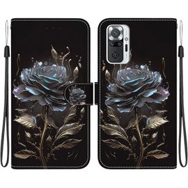 Cas De Pour Xiaomi Redmi Note 10 Lite/10 Pro/10 Pro Max Pu Cuir Housse Flip Coque Rose Noir Motif Avec Support Et Magnétique Fermeture Portefeuille Protection Étui 01