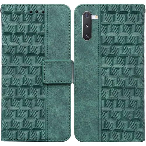 Cas De Pour Samsung Galaxy Note10 Sm N970 6 3 Pouces Pu Cuir Housse Flip Coque Géométrie Motif Avec Built Stand Magnétique Fermeture Portefeuille Étui De Protection Vert