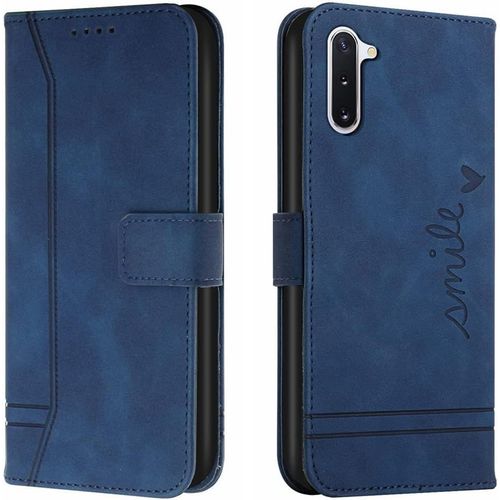 Cas De Pour Samsung Galaxy Note10 Sm N970 6 3 Pouces Pu Cuir Housse Flip Coque Le Sourire Rétro Motif Avec Built Stand Magnétique Fermeture Portefeuille Étui De Protection Bleu