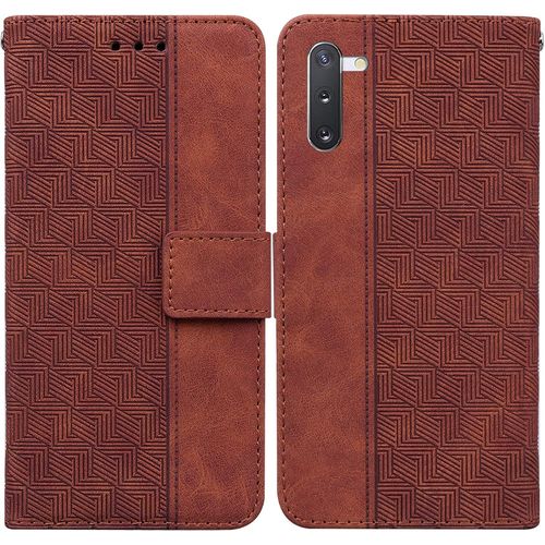 Cas De Pour Samsung Galaxy Note10 Sm N970 6 3 Pouces Pu Cuir Housse Flip Coque Géométrie Motif Avec Built Stand Magnétique Fermeture Portefeuille Étui De Protection Marron
