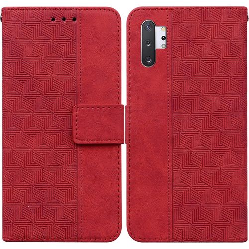 Cas De Pour Samsung Galaxy Note10+Sm N975 6 8 Pouces Pu Cuir Housse Flip Coque Géométrie Motif Avec Built Stand Magnétique Fermeture Portefeuille Étui De Protection Rouge