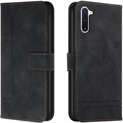 Cas De Pour Samsung Galaxy Note10 Sm N970 6 3 Pouces Pu Cuir Housse Flip Coque Le Sourire Rétro Motif Avec Built Stand Magnétique Fermeture Portefeuille Étui De Protection Noir