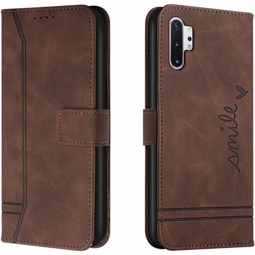 Cas De Pour Samsung Galaxy Note10+Sm N975 6 8 Pouces Pu Cuir Housse Flip Coque Le Sourire Rétro Motif Avec Built Stand Magnétique Fermeture Portefeuille Étui De Protection Marron