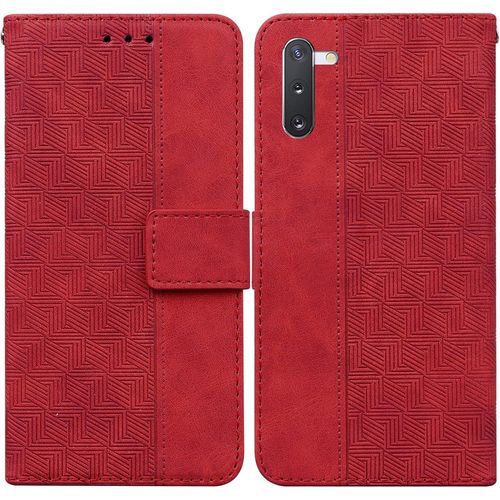 Cas De Pour Samsung Galaxy Note10 Sm N970 6 3 Pouces Pu Cuir Housse Flip Coque Géométrie Motif Avec Built Stand Magnétique Fermeture Portefeuille Étui De Protection Rouge