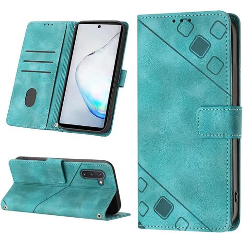 Cas De Pour Samsung Galaxy Note10 Sm-N970 6,3 Pouces Pu Cuir Housse Flip Coque Petits Carrés Motif Avec Support Magnétique Fermeture Portefeuille Étui De Protection Vert