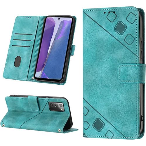 Cas De Pour Samsung Galaxy Note20 Sm-N980 6,7 Pouces Pu Cuir Housse Flip Coque Petits Carrés Motif Avec Support Magnétique Fermeture Portefeuille Étui De Protection Vert