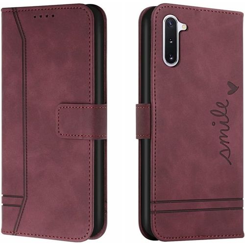 Cas De Pour Samsung Galaxy Note10 Sm N970 6 3 Pouces Pu Cuir Housse Flip Coque Le Sourire Rétro Motif Avec Built Stand Magnétique Fermeture Portefeuille Étui De Protection Rouge