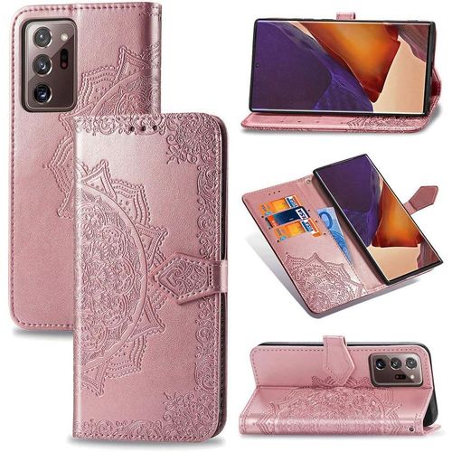 Cas De Pour Samsung Galaxy Note20 Ultra Sm N985 6 9 Pouces Pu Cuir Housse Flip Coque Gaufrage Mandala Motif Avec Built Stand Magnétique Fermeture Portefeuille Protection Cas Or Rose