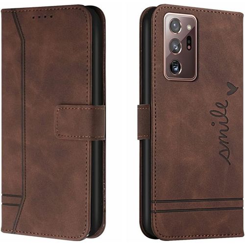 Cas De Pour Samsung Galaxy Note20 Ultra Sm N985 6 9 Pouces Pu Cuir Housse Flip Coque Le Sourire Rétro Motif Avec Built Stand Magnétique Fermeture Portefeuille Étui De Protection Marron
