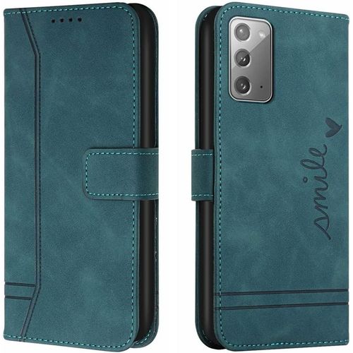 Cas De Pour Samsung Galaxy Note20 Sm N980 6 7 Pouces Pu Cuir Housse Flip Coque Le Sourire Rétro Motif Avec Built Stand Magnétique Fermeture Portefeuille Étui De Protection Vert