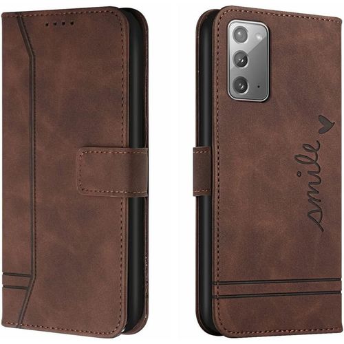 Cas De Pour Samsung Galaxy Note20 Sm N980 6 7 Pouces Pu Cuir Housse Flip Coque Le Sourire Rétro Motif Avec Built Stand Magnétique Fermeture Portefeuille Étui De Protection Marron