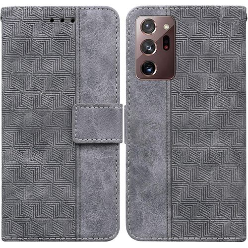 Cas De Pour Samsung Galaxy Note20 Ultra Sm N985 6 9 Pouces Pu Cuir Housse Flip Coque Géométrie Motif Avec Built Stand Magnétique Fermeture Portefeuille Étui De Protection Gris