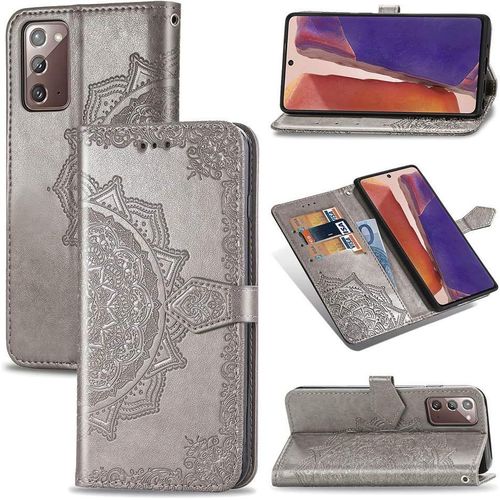 Cas De Pour Samsung Galaxy Note20 Sm-N980 6,7 Pouces Pu Cuir Housse Flip Coque Gaufrage Mandala Motif Avec Built Stand Magnétique Fermeture Portefeuille Protection Cas, Vert