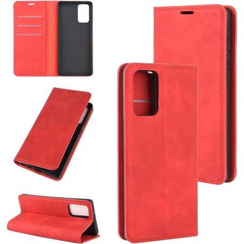Cas De Pour Samsung Galaxy Note20 Sm N980 6 7 Pouces Pu Cuir Housse Flip Coque Rétro Motif Avec Built Stand Et Magnétique Auto Adsorption Portefeuille Protection Cas Rouge