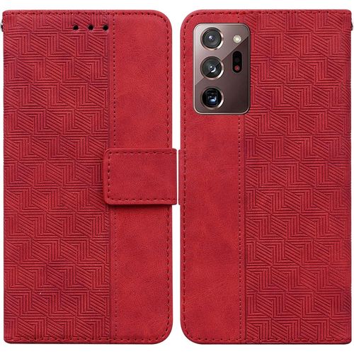 Cas De Pour Samsung Galaxy Note20 Ultra Sm N985 6 9 Pouces Pu Cuir Housse Flip Coque Géométrie Motif Avec Built Stand Magnétique Fermeture Portefeuille Étui De Protection Rouge