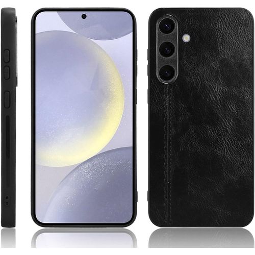 Cas De Pour Samsung Galaxy S24 Sm-S921 6,2 Pouces Ultra Mince Pc Dur Coque Cuir De Vache Motif Pu Case Placage Housse Protection Noir