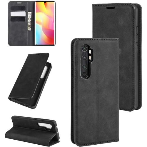 Cas De Pour Xiaomi Mi Note 10 Lite 6 47 Pouces Pu Cuir Housse Flip Coque Rétro Motif Avec Built Stand Et Magnétique Auto Adsorption Portefeuille Protection Cas Noir