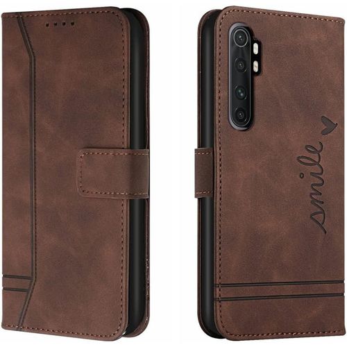 Cas De Pour Xiaomi Mi Note 10 Lite 6 47 Pouces Pu Cuir Housse Flip Coque Le Sourire Rétro Motif Avec Built Stand Magnétique Fermeture Portefeuille Étui De Protection Marron