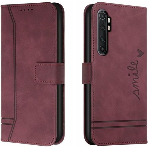 Cas De Pour Xiaomi Mi Note 10 Lite 6,47 Pouces Pu Cuir Housse Flip Coque Le Sourire Rétro Motif Avec Built Stand Magnétique Fermeture Portefeuille Étui De Protection Rouge