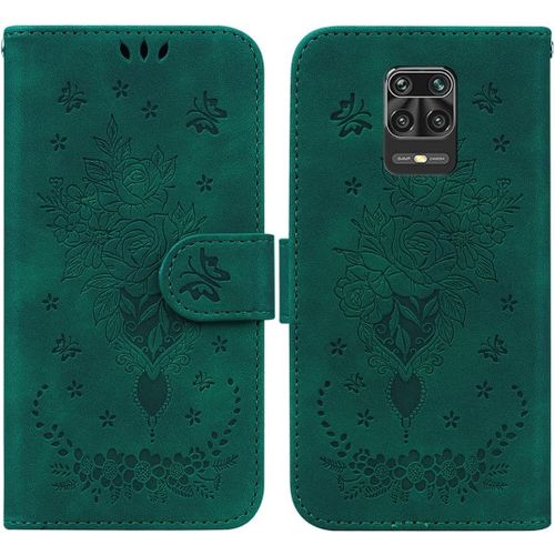 Cas De Pour Xiaomi Redmi Note 9s/9 Pro/9 Pro Max 6,67 Pouces Pu Cuir Housse Flip Coque Roseraie Motif Avec Built Stand Magnétique Fermeture Portefeuille Étui De Protection Vert