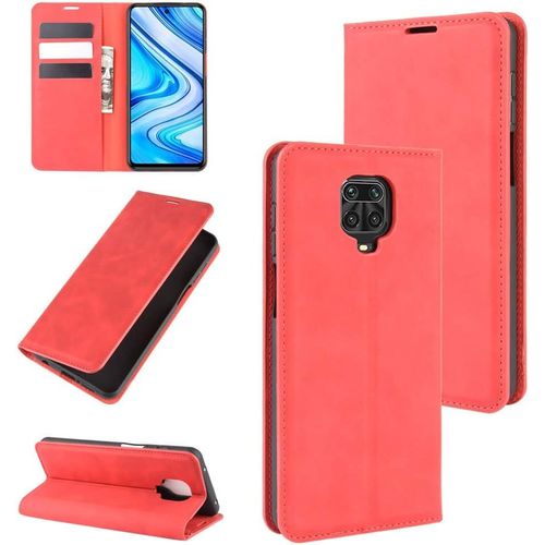 Cas De Pour Xiaomi Redmi Note 9s/9 Pro/9 Pro Max Pu Cuir Housse Flip Coque Rétro Motif Avec Built Stand Et Magnétique Auto Adsorption Portefeuille Protection Cas Rouge
